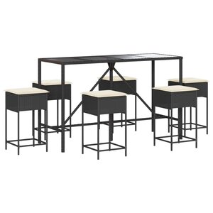 vidaXL Ensemble de bar de jardin 7 Pièces avec coussins noir poly rotin