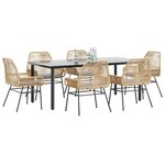 vidaXL Ensemble à manger jardin coussins 7Pièces marron poly rotin verre