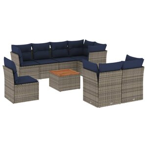 vidaXL Salon de jardin 9 Pièces avec coussins gris résine tressée