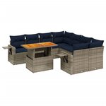vidaXL Salon de jardin 8 Pièces avec coussins gris résine tressée