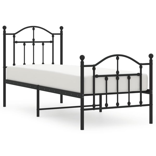 vidaXL Cadre de lit métal avec tête de lit/pied de lit noir 75x190 cm