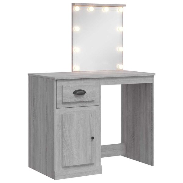vidaXL Coiffeuse avec lumières LED sonoma gris 90x42x132 5 cm