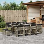 vidaXL Ensemble à manger de jardin et coussins 13 Pièces gris clair rotin