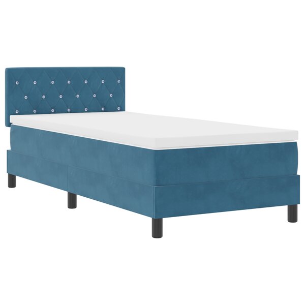Lit Box Spring vidaXL avec Matelas et LED Bleu Foncé 100x200 cm Velours