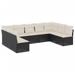 vidaXL Salon de jardin 9 Pièces avec coussins noir résine tressée