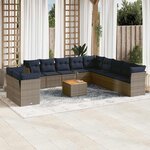 vidaXL Salon de jardin avec coussins 12 Pièces gris résine tressée