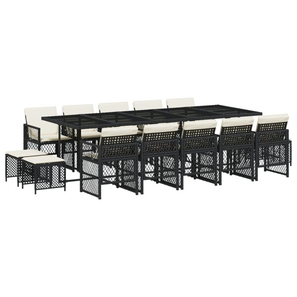 vidaXL Ensemble à manger de jardin 15 Pièces coussins noir résine tressée