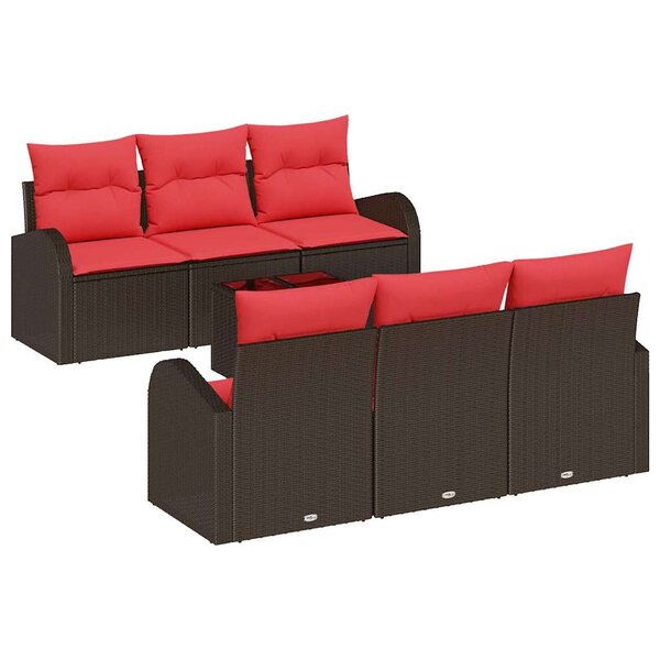 vidaXL Ensemble de canapé de jardin 7 Pièces Beige et Rouge polyrotin