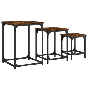 vidaXL Tables basses gigognes 3 Pièces chêne fumé bois d'ingénierie