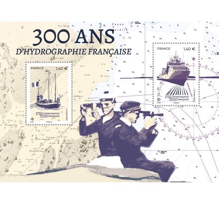 Bloc 2 timbres - Tricentenaire d'Hydrographie française - International