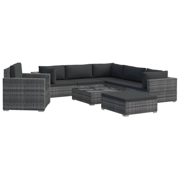 vidaXL Salon de jardin 8 Pièces avec coussins résine tressée gris