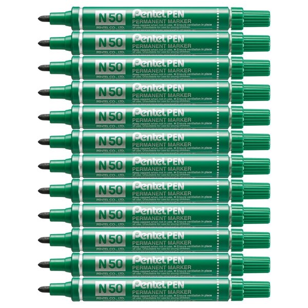 Marqueur permanent N50 Pointe Ogive 2 mm Vert x 12 PENTEL