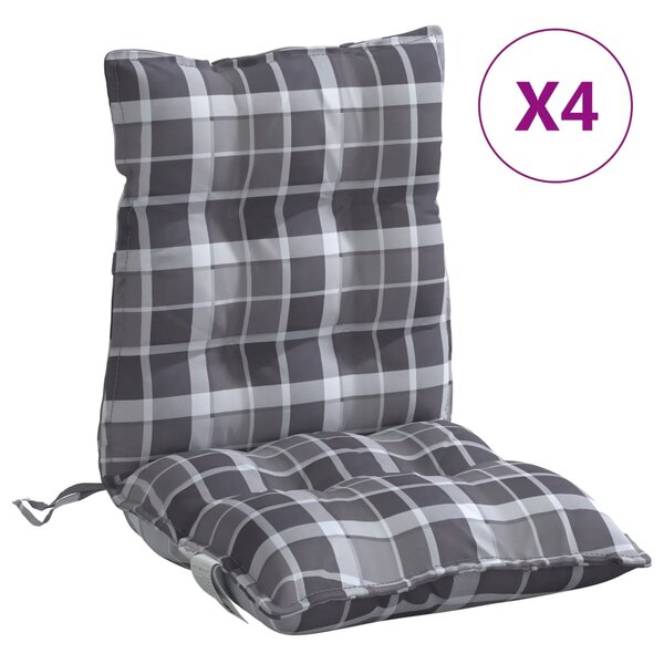 vidaXL Coussins de chaise à dossier bas lot de 4 motif à carreaux gris
