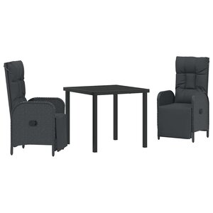 vidaXL Ensemble de salle à manger pour jardin 3 Pièces Noir polyrotin
