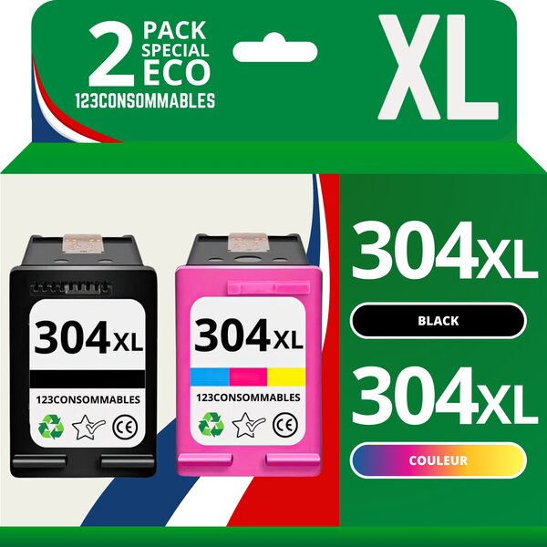 123CONSOMMABLES - 304XL - Pack 2 cartouches compatibles HP 304XL - noir et couleurs