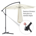 Parasol déporté octogonal inclinable rabattable diamètre 3 m parasol de jardin avec pied en croix crème