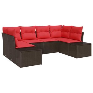 vidaXL Ensemble de canapé de jardin avec coussin 6 Pièces Marron et rouge