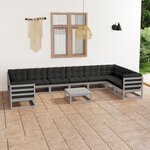 Vidaxl salon de jardin 11 pièces avec coussins gris bois de pin massif