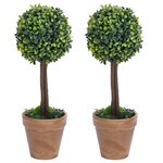 vidaXL Plantes de buis artificiel 2 Pièces avec pots Boule Vert 33 cm