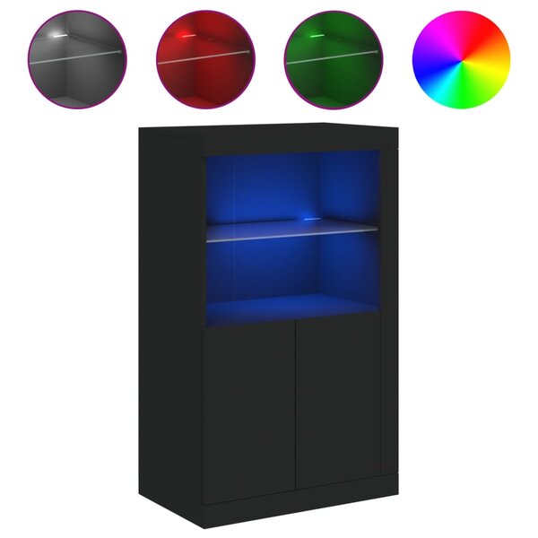 vidaXL Armoire latérale avec lumières LED noir bois d'ingénierie