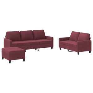 vidaXL Ensemble de canapés 3 Pièces avec coussins Rouge bordeaux Tissu