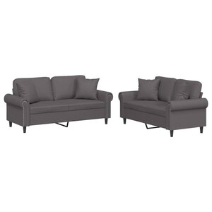 vidaXL Ensemble de canapés 2 Pièces avec coussins gris similicuir