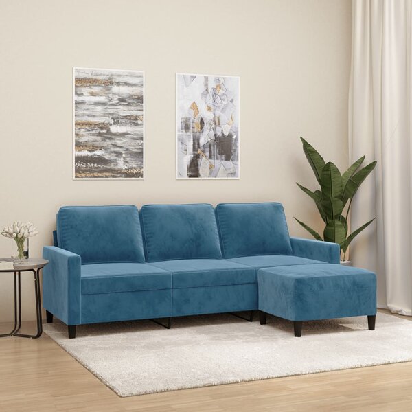 Canapé 3 Places Velours Bleu VidaXL - 180 Cm Large, Rembourré, Structure Métal, Design Moderne, Assemblage Nécessaire