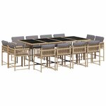 vidaXL Ensemble à manger de jardin coussins 13 Pièces mélange beige rotin