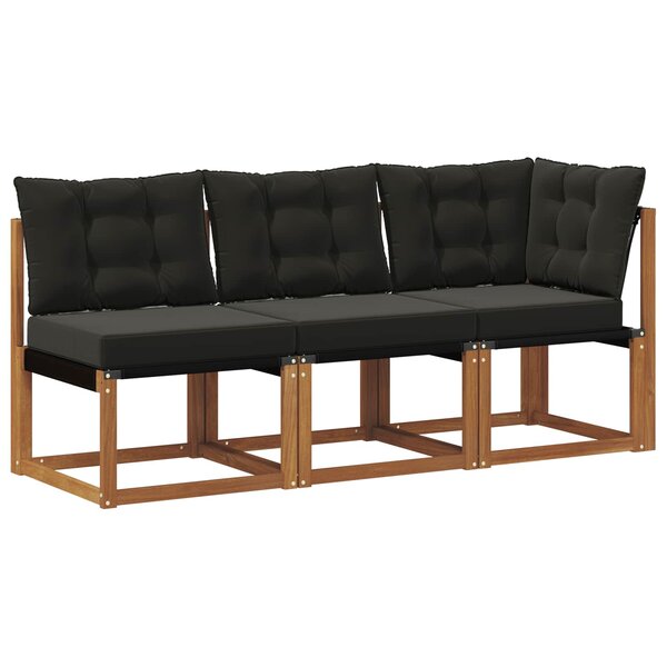 vidaXL Canapé d’extérieur milieu et coin avec coussin 3 Pièce Naturel