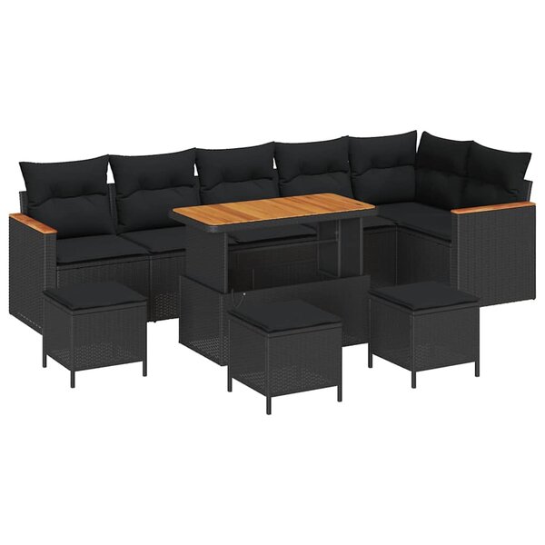 vidaXL Ensemble de canapé de jardin 10 Pièces Noir Poly rotin