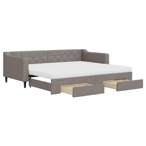 vidaXL Lit de jour avec gigogne et tiroirs taupe 90x200 cm tissu