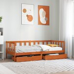 vidaXL Lit d'appoint avec tiroir 3 Pièces Cire marron Bois de Pin Massif