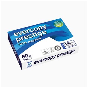 Ramette 500 Feuilles Papier Evercopy Prestige 100  Recyclé A4 80g Blanc 160CIE x 5 CLAIRALFA