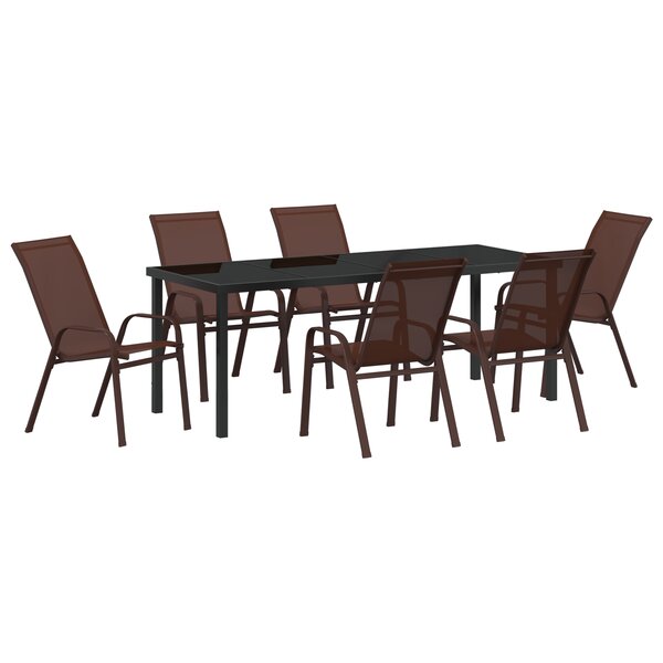 vidaXL Set de salle à manger de jardin 7 pièces Marron Textilène et acier
