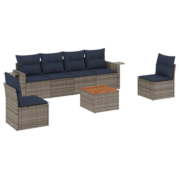 vidaXL Salon de jardin 7 Pièces avec coussins gris résine tressée