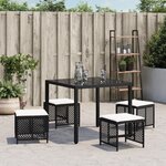vidaXL Tabourets de jardin et coussins lot de 4 noir 41x41x36 cm rotin