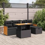 vidaXL Salon de jardin 6 Pièces avec coussins noir résine tressée