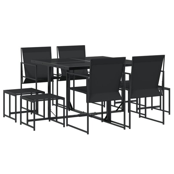 vidaXL Ensemble à manger de jardin 9 Pièces noir textilène