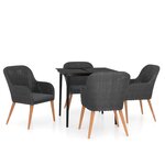 vidaXL Ensemble à manger de jardin avec coussins 5 Pièces Noir