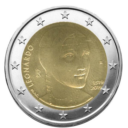 Monnaie 2 euros commémorative italie 2019 - léonard de vinci