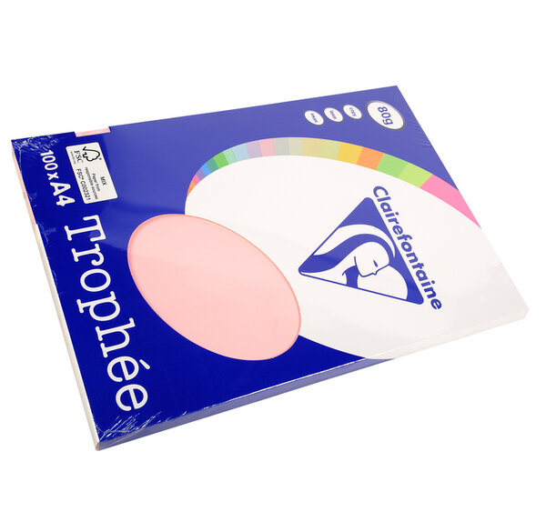 Ramette 100 Feuilles Papier 80g A4 210x297 mm Certifié FSC rose TROPHÉE