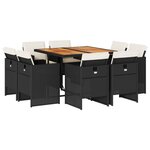 vidaXL Ensemble à manger de jardin 9Pièces coussins noir résine tressée