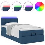vidaXL Lit ottoman avec matelas et LED Bleu 100x200 cm Tissu