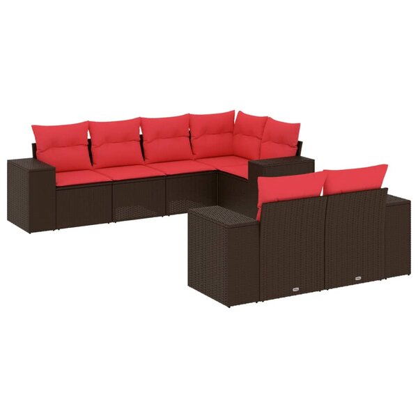 vidaXL Salon de jardin avec coussins 7 Pièces marron résine tressée