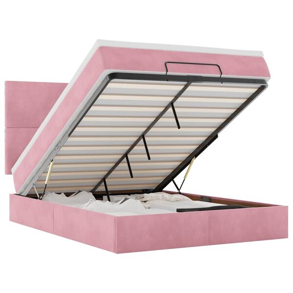 vidaXL Cadre de lit ottoman avec matelas rose 140x190 cm velours