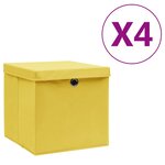 vidaXL Boîtes de rangement avec couvercles 4 Pièces 28x28x28 cm Jaune