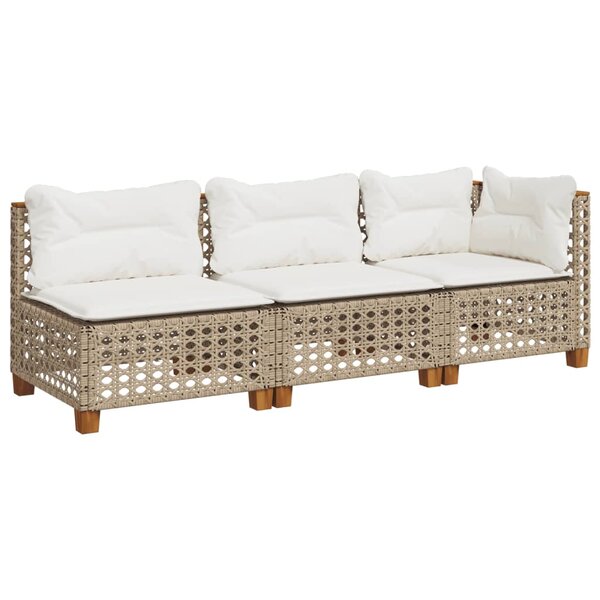 vidaXL Canapé de jardin avec coussins 3 places beige résine tressée