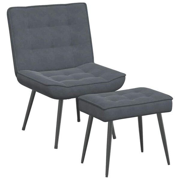vidaXL Chaise de relaxation avec tabouret Gris foncé Velours