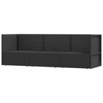 vidaXL Salon de jardin 3 Pièces avec coussins Noir Résine tressée