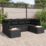vidaXL Ensemble de canapé de jardin avec coussin 6 Pièces Noir Polyrotin